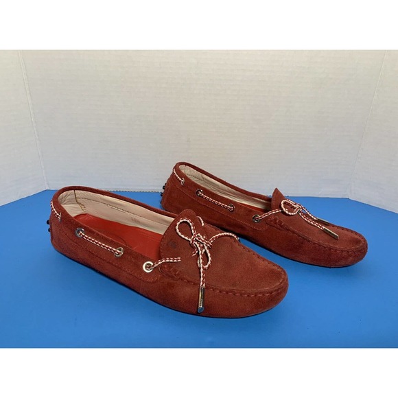 Tod's Other - Tod’s Men’s Red Leather Suede Loafers Penny Driving Moccasins 38.5